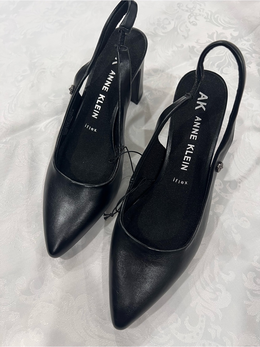 Anne Klein Black Pointed Slingback Block Heels